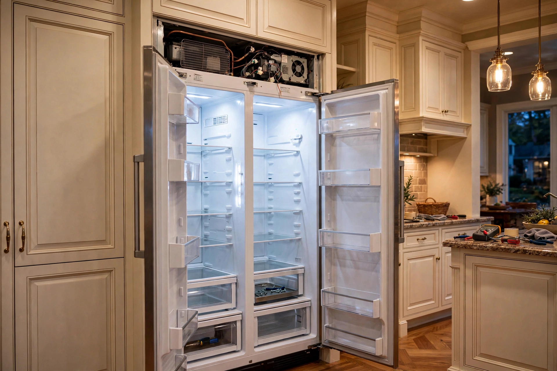 Before photo,  Built In Refrigerator Repair in Tulip Grove, by Bowie Appliance Repair Company